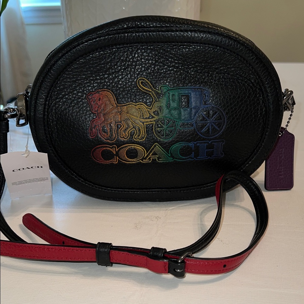 Coach Black Leather Bag with Multicolor Logo